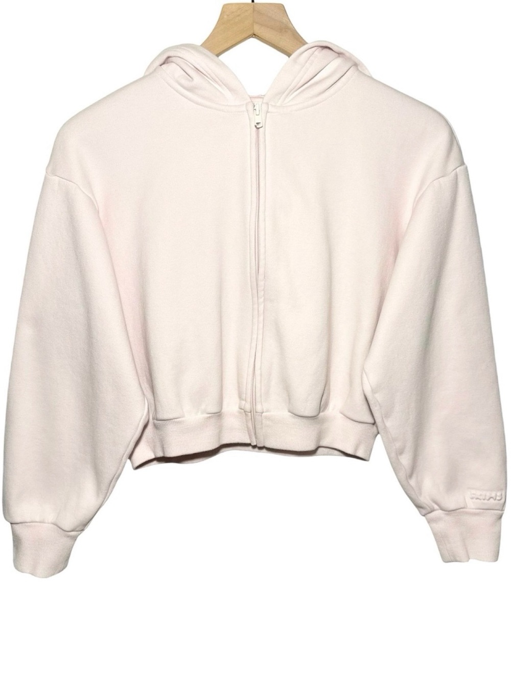 SKIMS Cotton Fleece Shrunken Zip-Up Hoodie in Barely Pink